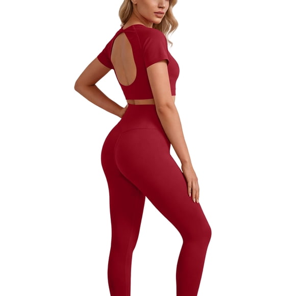 Tauxra Women's Yoga Pants 2 Piece Outfit Sets for Women High Waist Athletic Gym Clothes Long Sleeve Fitness Sports Yoga Sets with Pants