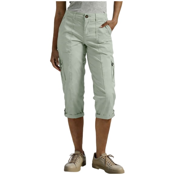 Ruimatai Women's High Waisted Button Fly Straight Leg Cargo Cropped Capri Pants with Multi Pockets for Outdoor Casual Daily Summer Wear
