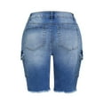 thumbnail image 4 of Women's Classic High Waist Denim Shorts with Belt Loop Accents, Comfort Stretch Fabric for Outdoor Activities,Dark Blue S, 4 of 5