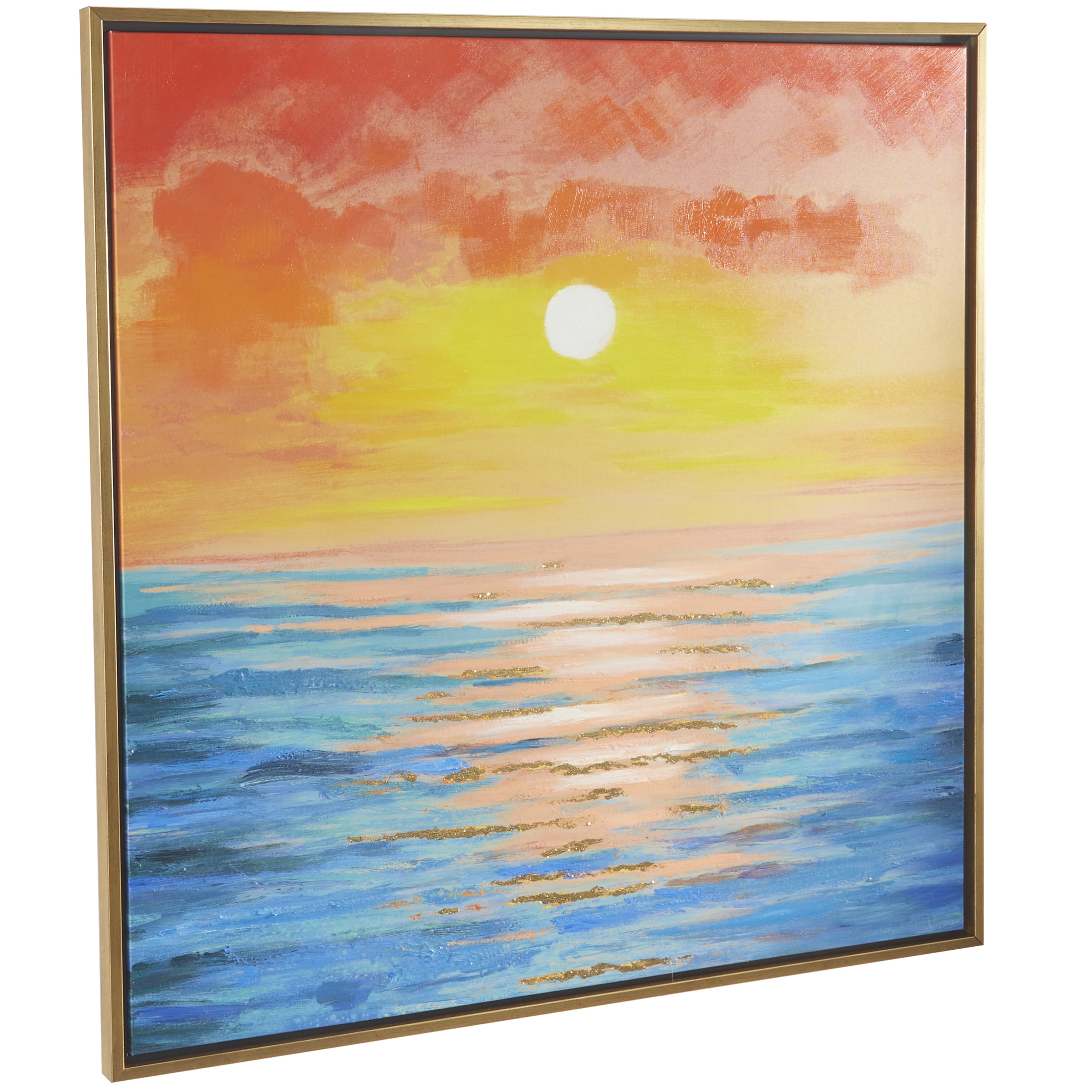 37" x 37" Ocean Sunset Landscape Framed Wall Art with Gold Frame, by DecMode