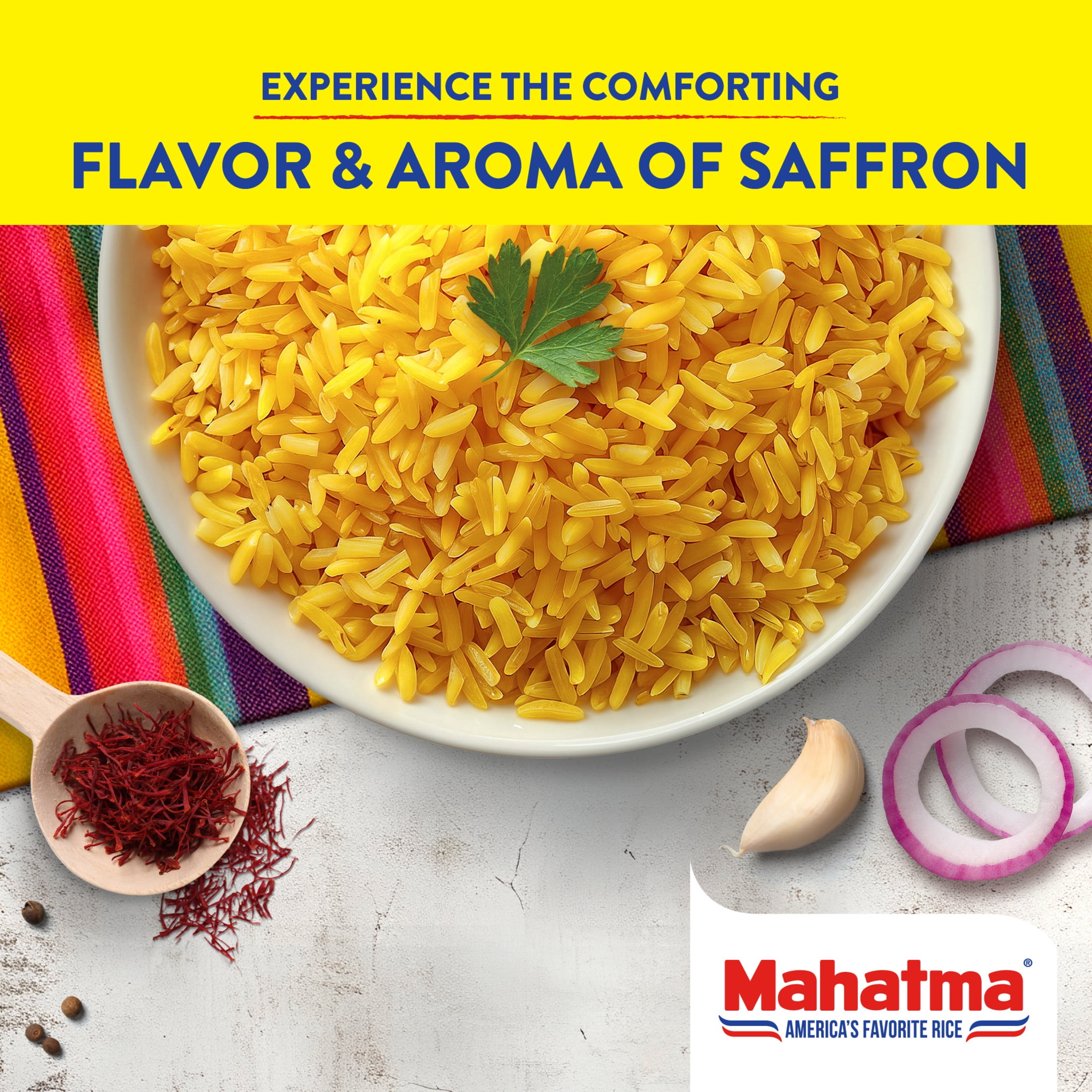 Mahatma Authentic Saffron Yellow Rice, Seasoned Rice with Spices, Gluten Free, 5 oz Bag