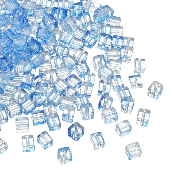 Uxcell 200 Pcs Perlas de Cubo de Cristal, 7mm Transparentes Facetadas Cuadradas Espaciadoras Suministros para Manualidades para Joyería DIY Pulsera Aretes Collar, Azul