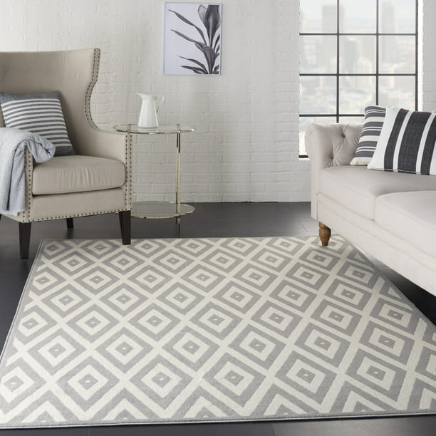 Eclectic Essentials Geometric White, White And Grey Area Rug For Living Room