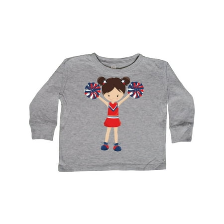 

Inktastic Cheerleaders Girl With Brown Hair Red Uniform Gift Toddler Toddler Girl Long Sleeve T-Shirt