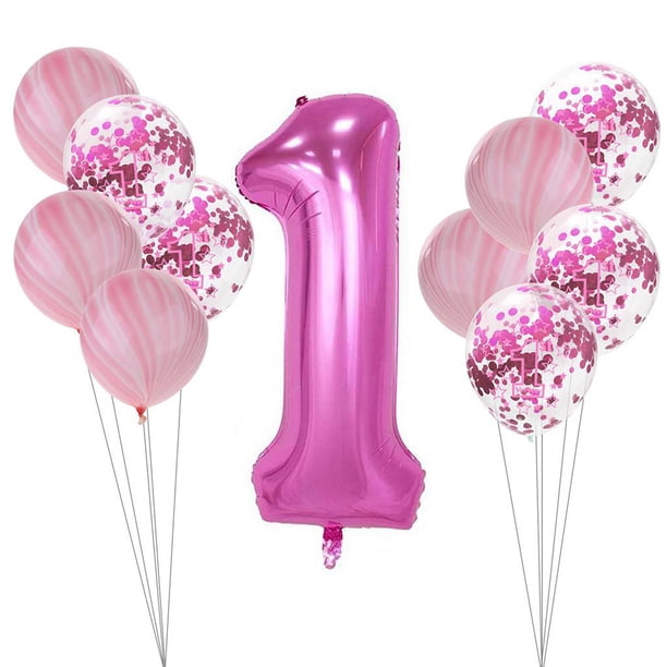 11/25 Uds. Globo de látex transparente de ágata de mármol conjunto de confeti de lentejuelas cumpleaños fiesta de aniversario número Kits de decoración para fiestas Ágata rosa+lentejuelas rojas rosas Matsuzay JJ15589-01