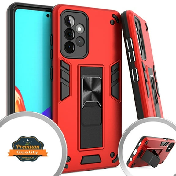 Xpression Case for Samsung Galaxy A52 5G with Built-in Slide Kickstand Shockproof Heavy Duty Dual Layer [Military Grade] Protective Rugged Phone Cover [Red]