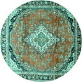 thumbnail image 1 of Ahgly Company Machine Washable Indoor Round Medallion Turquoise Blue Traditional Area Rugs, 4' Round, 1 of 4