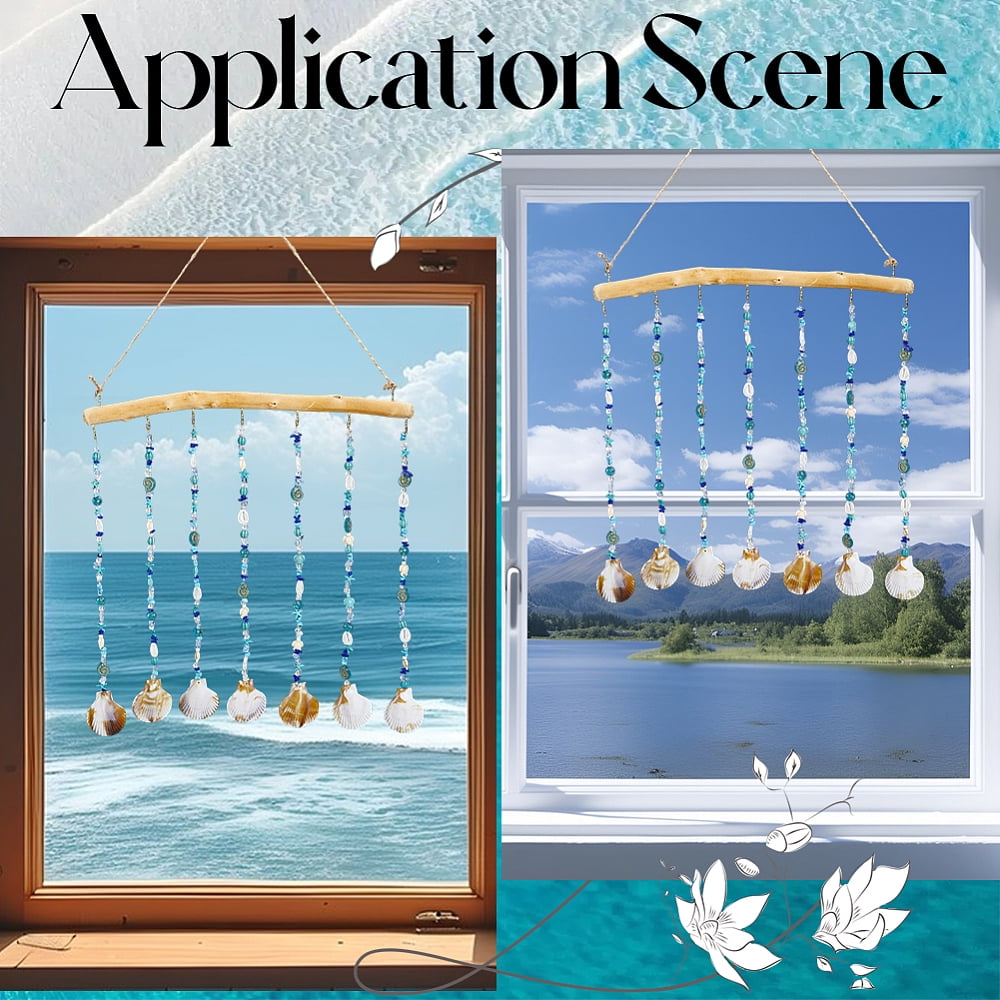 Wind Chime Kit Ocean Wind Chimes Driftwood Decorative Branches Summer Hawaii Shell Seashell Charms Glass Acrylic Gemstone Beads Windchime
