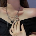 thumbnail image 4 of Women Punk Mosaic Pixel Necklace Double Layer Chain Black Heart Pendant Necklace Female, 4 of 5