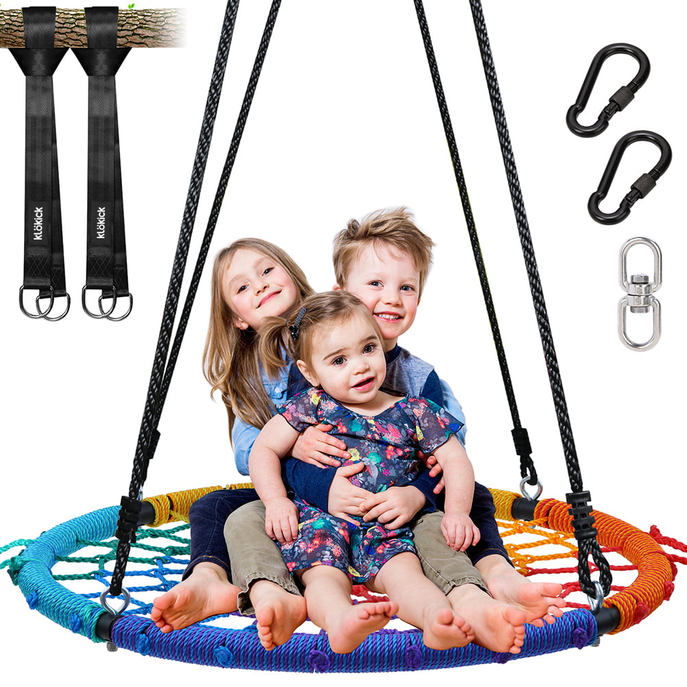 Trekassy 660lb Spider Web Swing 40 inch for Tree Kids with Steel Frame and 2 Hanging Straps 