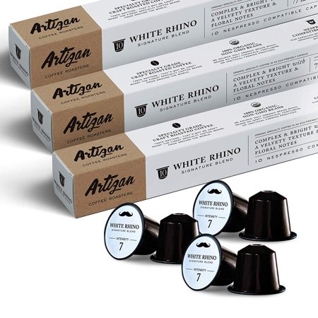 Coffee 30 Capsules - 100% USDA Certified Organic Coffee - Nespresso Compatible Capsules - White Rhino Espresso Signature Blend (Multipack - 30 Pods)