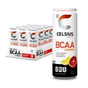 CELSIUS BCAA +Energy Post-Workout Recovery & Hydration Drink 12 Fl Oz, Blood Orange Lemonade (Pack of 12)