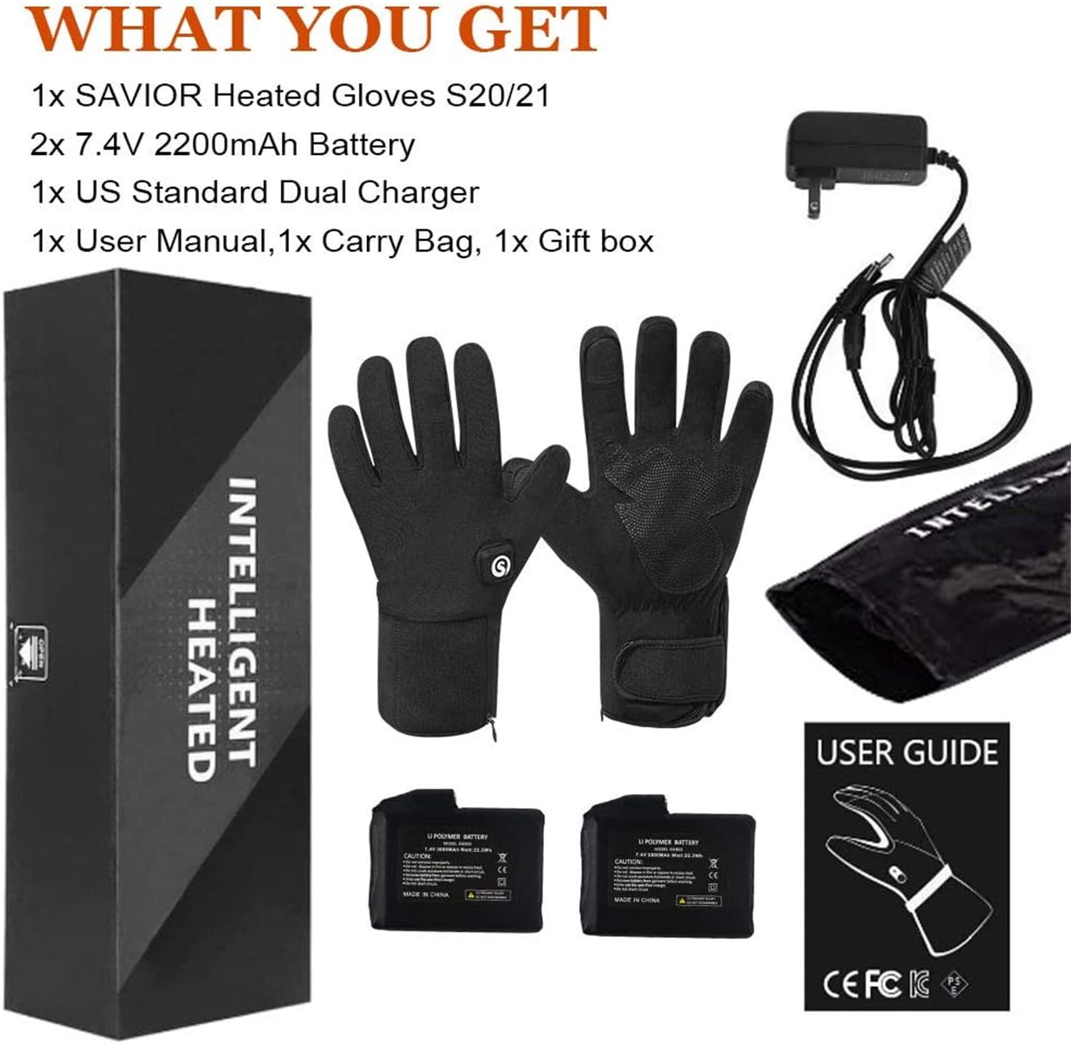 SAVIOR HEAT Heated Mittens Gloves Men Women - 7.4V 2200MAH Electric Rechargeable Battery Gloves for Winter Skiing Skating Snow Camping Hiking Heated Hand Warmer Gloves