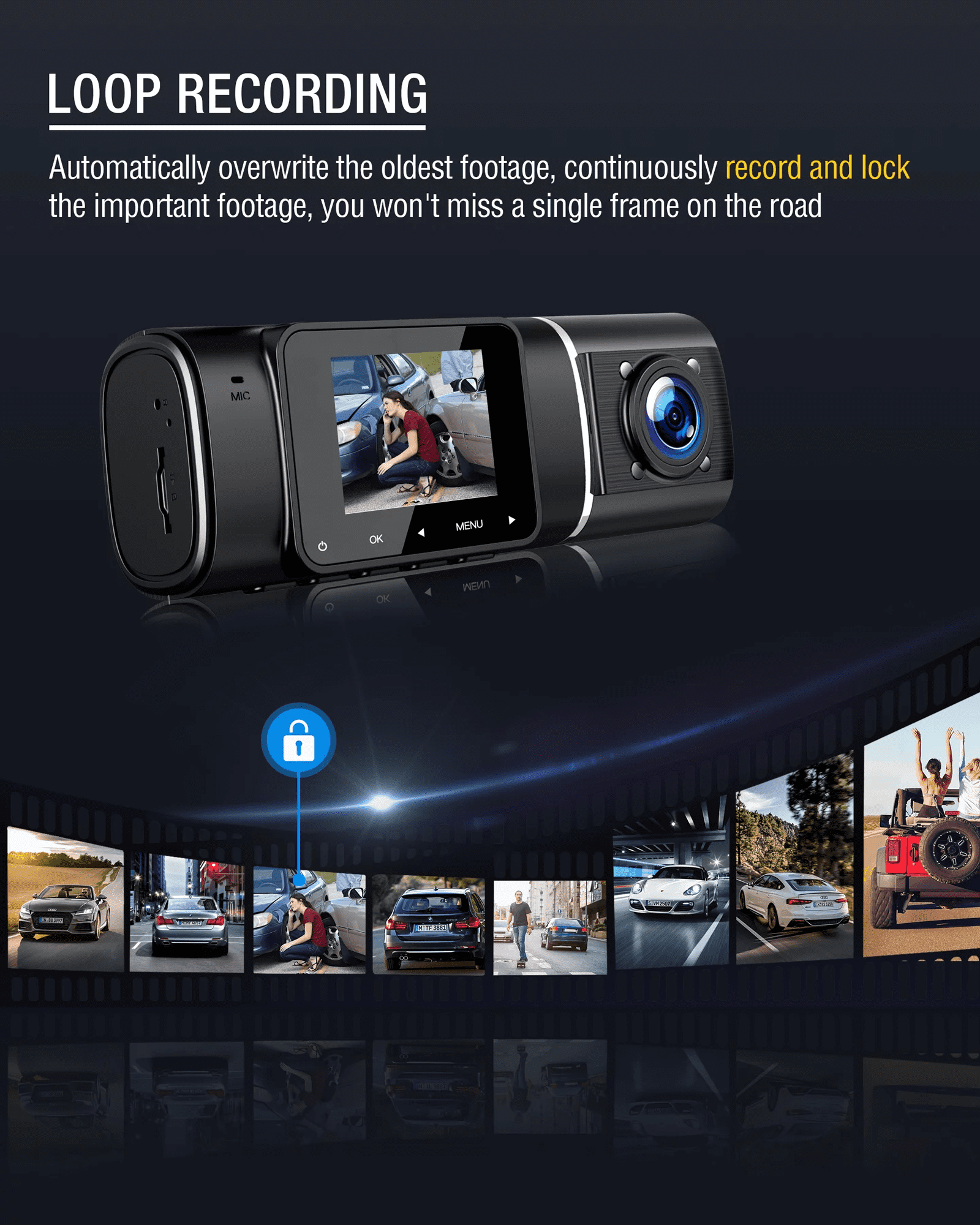 Dash Cam, FHD 1080P Mini Dash Camera for Cars with WiFi, 2.45 IPS Screen,  Night Vision, WDR, Loop Recording, G-Sensor Lock, 170°Wide Angle and