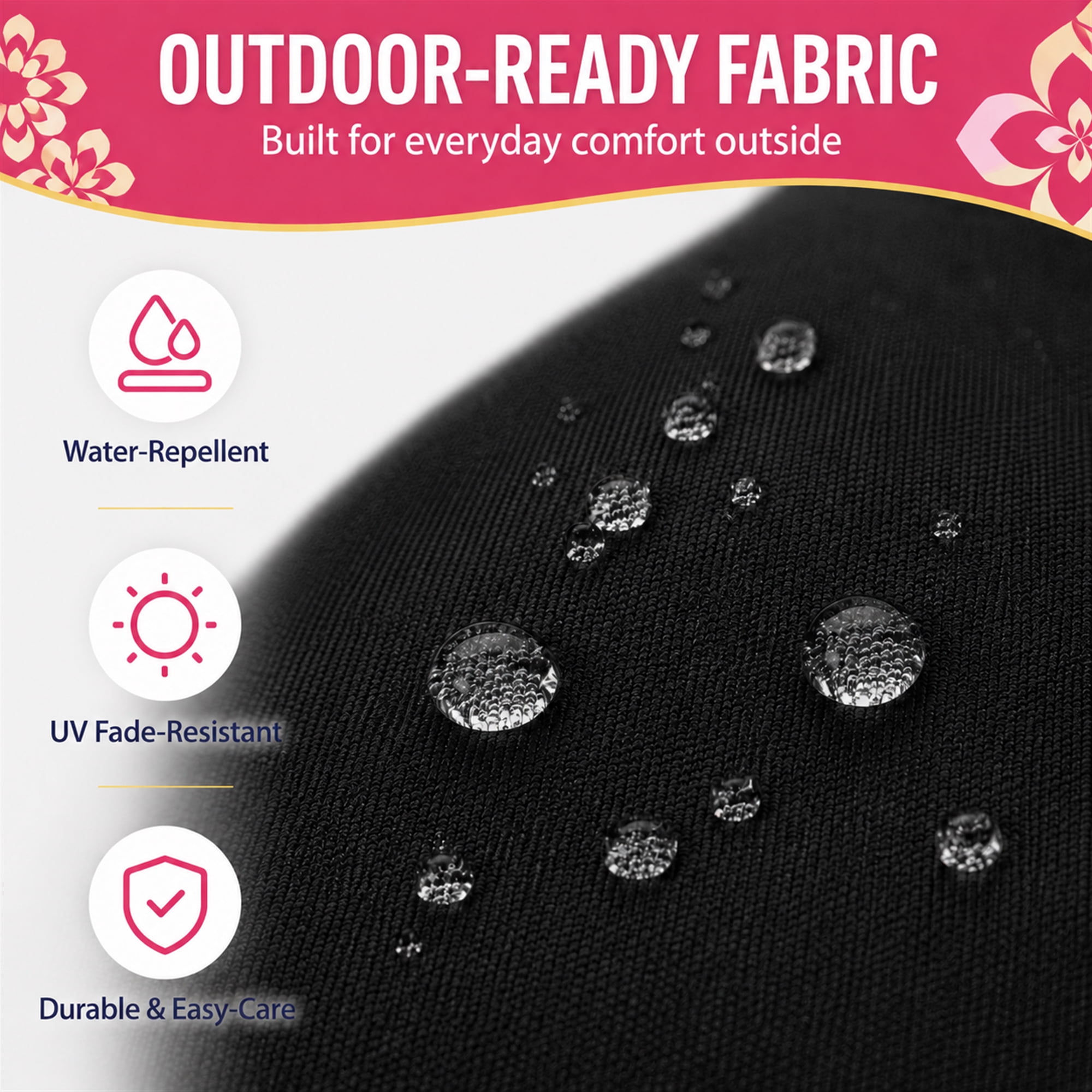 Millsilo 42" x 18" x 3" Outdoor Bench Cushion with Removable Cover, Water-Repellent UV Fade-Resistant Patio Cushion, High-Density Foam, Non-Slip Ties, Black