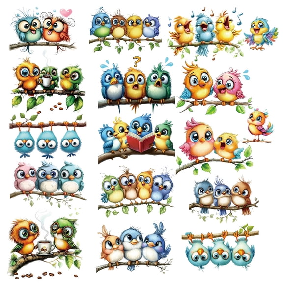 8 Sheets Cute Birds Window Sticker Self Adhesive Cartoon Wall Decals Peel and Stick Clings PVC Waterproof Spring Wall Decoration