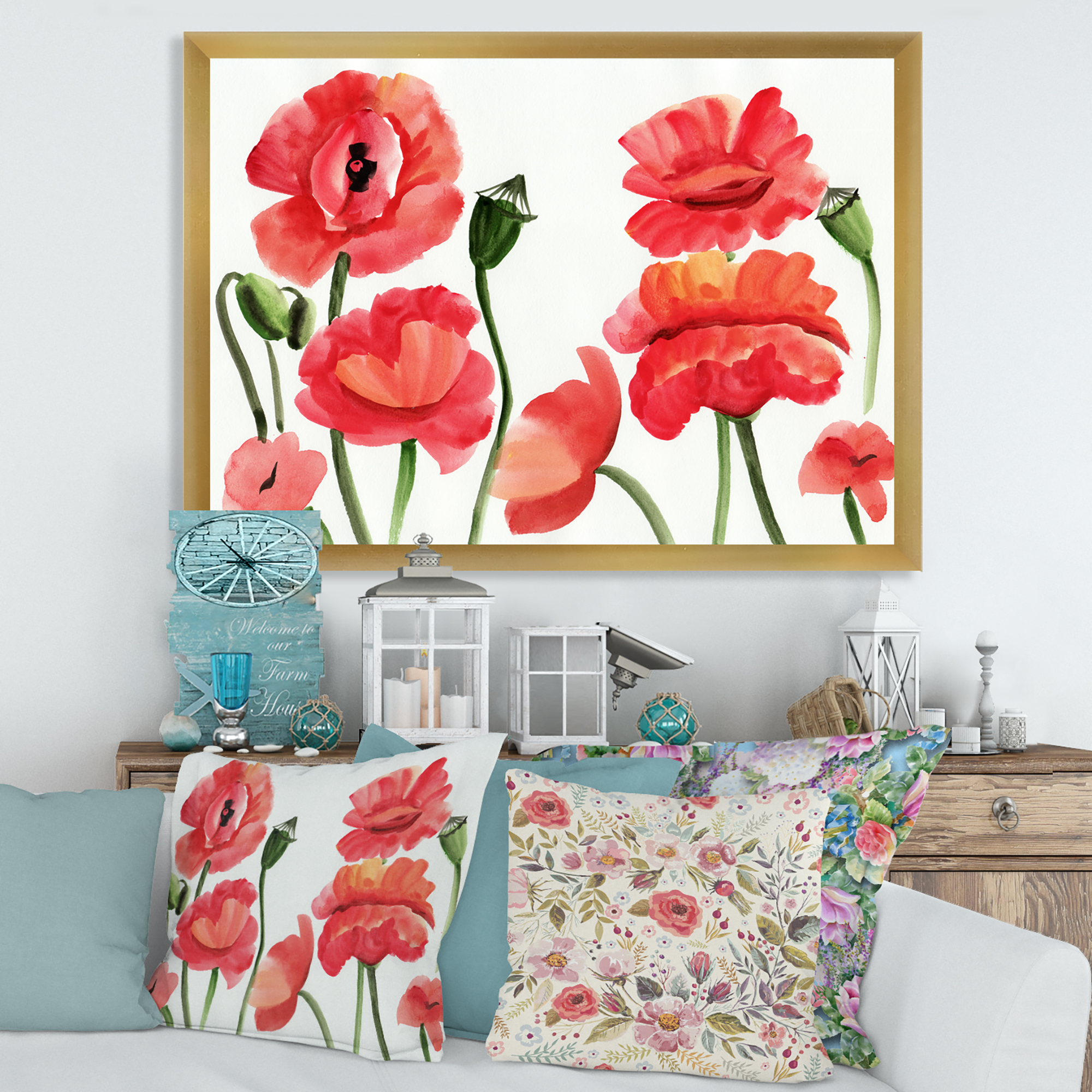 Designart 'Ancient Red Poppies I' Traditional Framed Art Print