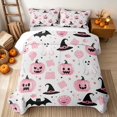 thumbnail image 2 of Erosebridal Kawaii Ghost Quilt Full, Cute Witch Hat Full Bedspread Sets for Girls, Pink White Black, 3pcs 1 Coverlet and 2 Pillowcases, 2 of 7