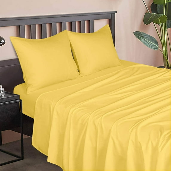 Microfiber Twin Extra-Long Bed Sheet Set, 3 Pieces Wrinkle, Fade, Stain Resistant Solid Color Sheet and Pillowcase Set (1 Flat Sheet, 1 Fitted Sheet, 1 Pillowcase) with Deep Pocket, Yellow