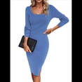 thumbnail image 3 of Vestido de Verano 2025 para Mujer, Ajustado, de Corta, Acanalado, con Abertura Lateral, de Punto y Cuello Cuadrado. Azul M, 3 of 9