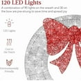thumbnail image 3 of 30in Pre-Lit Outdoor Christmas Wreath Decoration, LED Metal Holiday Decor for Home w/ 100 Lights, Bow - Silver/Red, 3 of 10