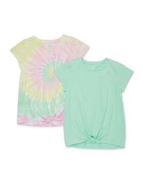 Wonder Nation Printed and Solid Tie-Front T-Shirts, 2-Pack (Little Girls, Big Girls & Plus)