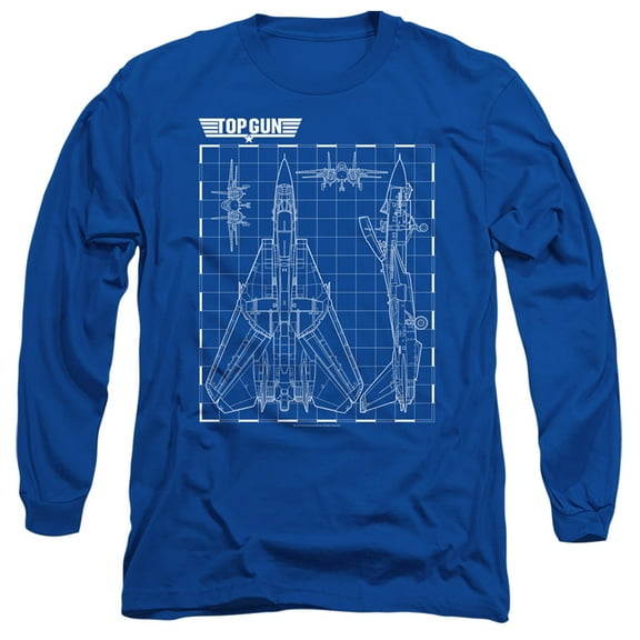 Top Gun Schematic Unisex Adult Long-Sleeve T Shirt for Men and Women, Royal Blue, 3X-Large