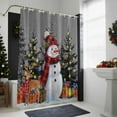 thumbnail image 4 of Christmas Bathroom Shower Curtain Scarf Snowman Deer Xmas Box Pine Trees Snowing Grey Waterproof Washable Shower Curtains for Bathtub Bath Decor with Grommets and Hook 72 X 72 Inch, 4 of 8