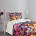 thumbnail image 3 of Ambesonne Cat Quilted Bedspread Set 2 Pcs, Trippy Funny Kitty Disco Scene, Twin Size, Fuchsia Multicolor, 3 of 5