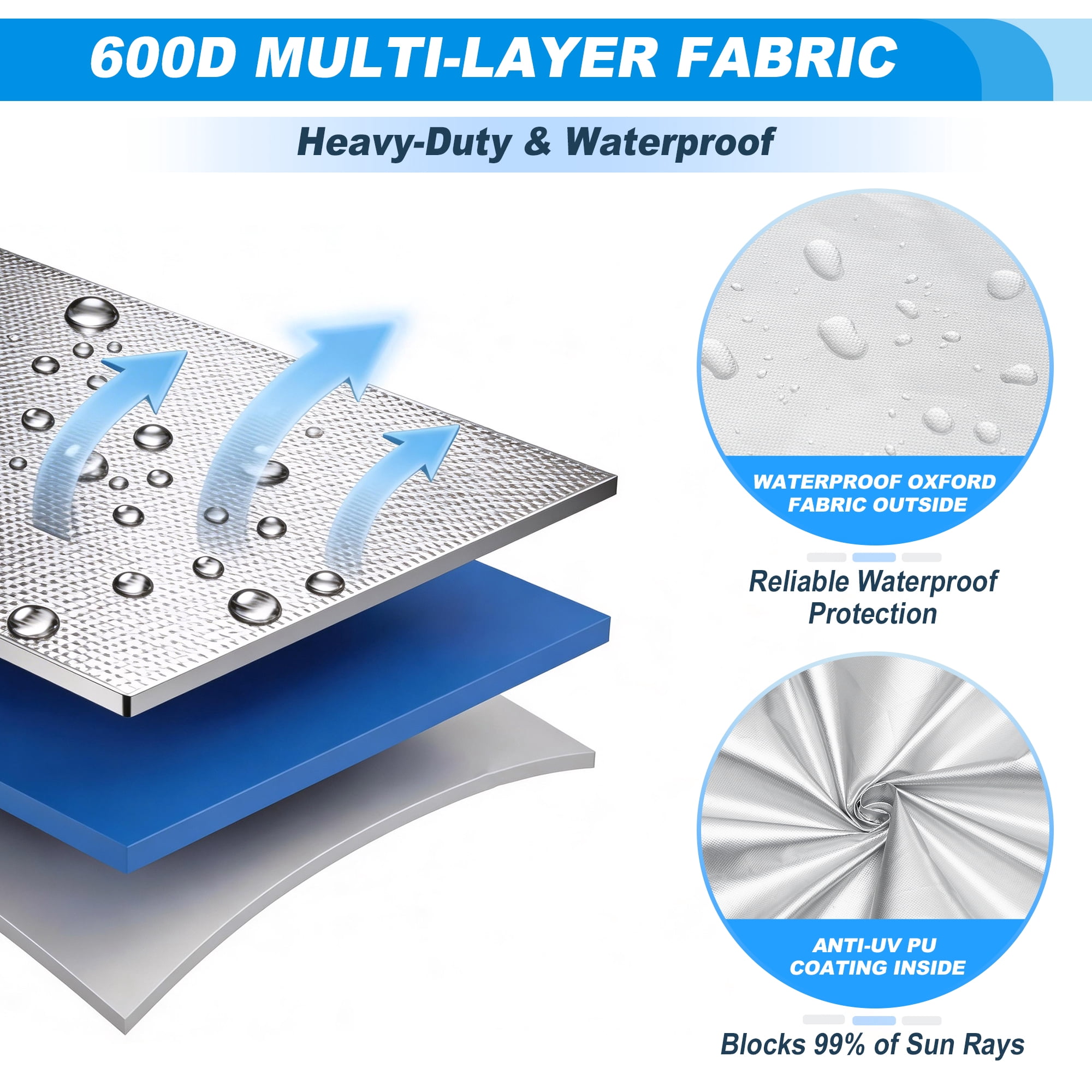 Unique Bargains Duty Oxford Cloth Kayak Cover Waterproof Silver Blue 10.3ft-11.5ft