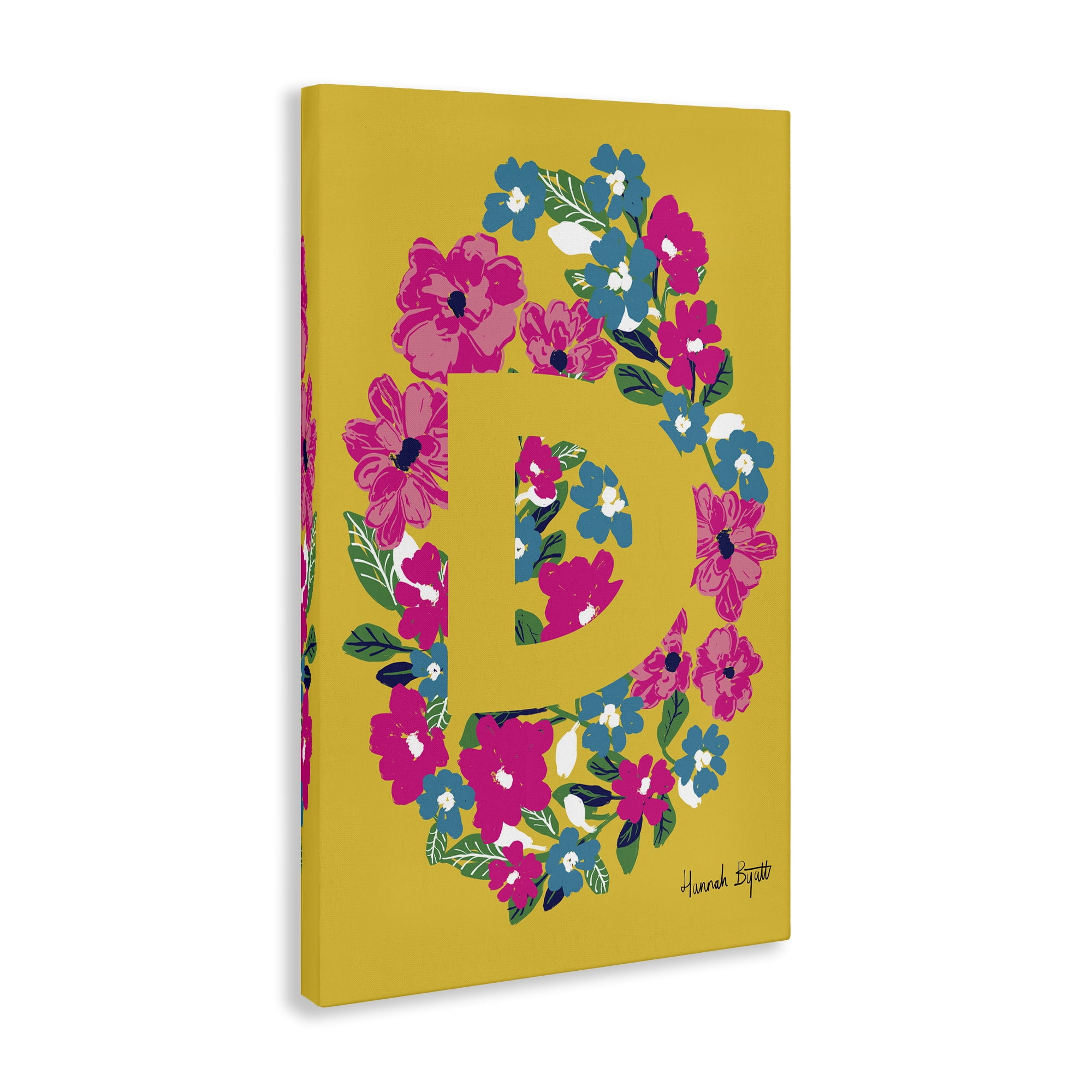 Stupell Industries Floral Bloom Letter D Botanical & Floral Painting Gallery Wrapped Canvas Art Print Wall Art, 30 x 45