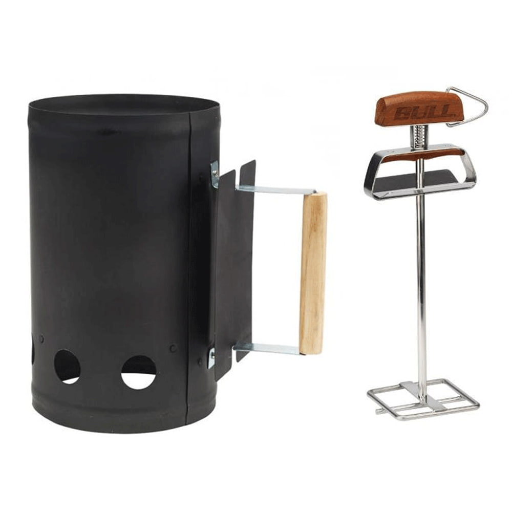 Bull Electric Chimney Charcoal Starter & Steel Grill Heat Shield Grate Lifter