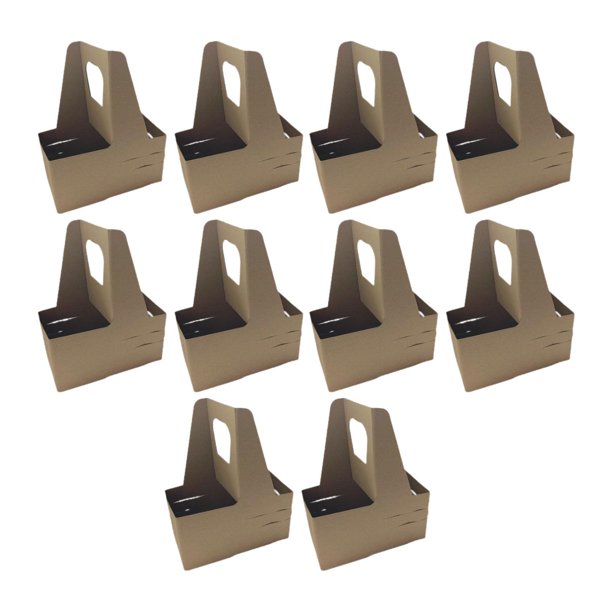 10 piezas de portavasos con asa, soporte para bebidas de cartón portátil Marrón