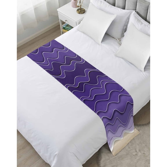 Xipuska Purple Ocean Waves Bed Runners for King Size Bed, Decorative Bed Throws for Foot of Bed, Beach Ocean Ombre Stripes Art Bed Runner Sofa Throw Bedding Scarf Protector Slipcover for Bedroom