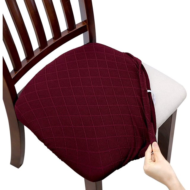 Juego de 4 fundas elásticas para asientos de sillas de jacquard, fundas para cojines de asiento de comedor a prueba de polvo, extraíbles y lavables (4, rojo)