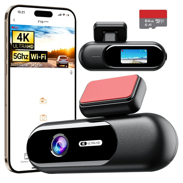Cámara para Auto GMAIPOP 4K Delantera con WiFi 5G y Tarjeta 64GB Visión Nocturna Superior