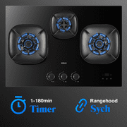 ROBAM 30 Gas Cooktop 7B7H30 with 3 FireCube Brass Burners, Built-in NG/LPG, 18,000 BTUs Power Burner, Flameout Protection and R-Link Tech, Black