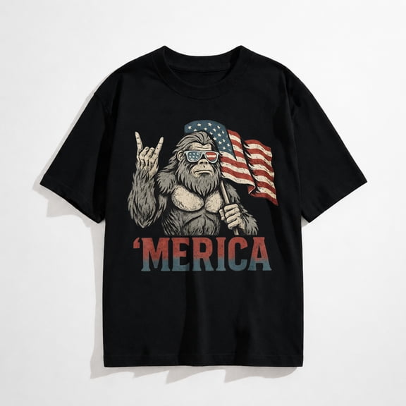 4th of July Tee Vintage Men Shirt Merica Rock American Flag Patriotic USA 4th of July T-Shirt