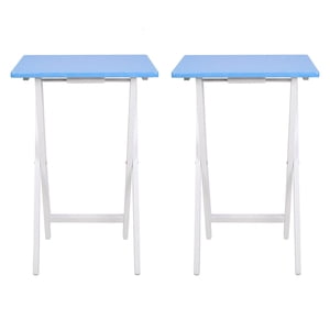 Mainstays Solid Rubberwood Folding TV Tray Tables, Seaside Blue, Set of 2