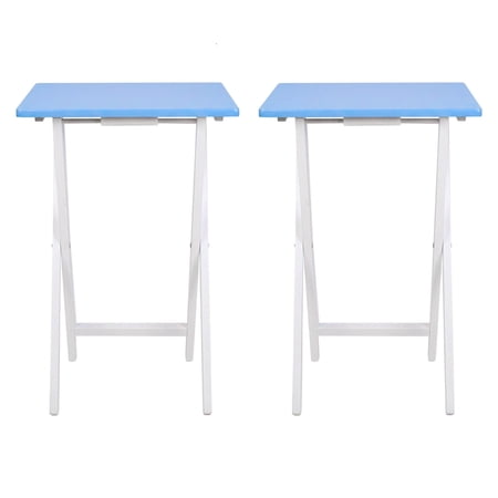 Mainstays Solid Rubberwood Folding TV Tray Tables, Seaside Blue, Set of 2