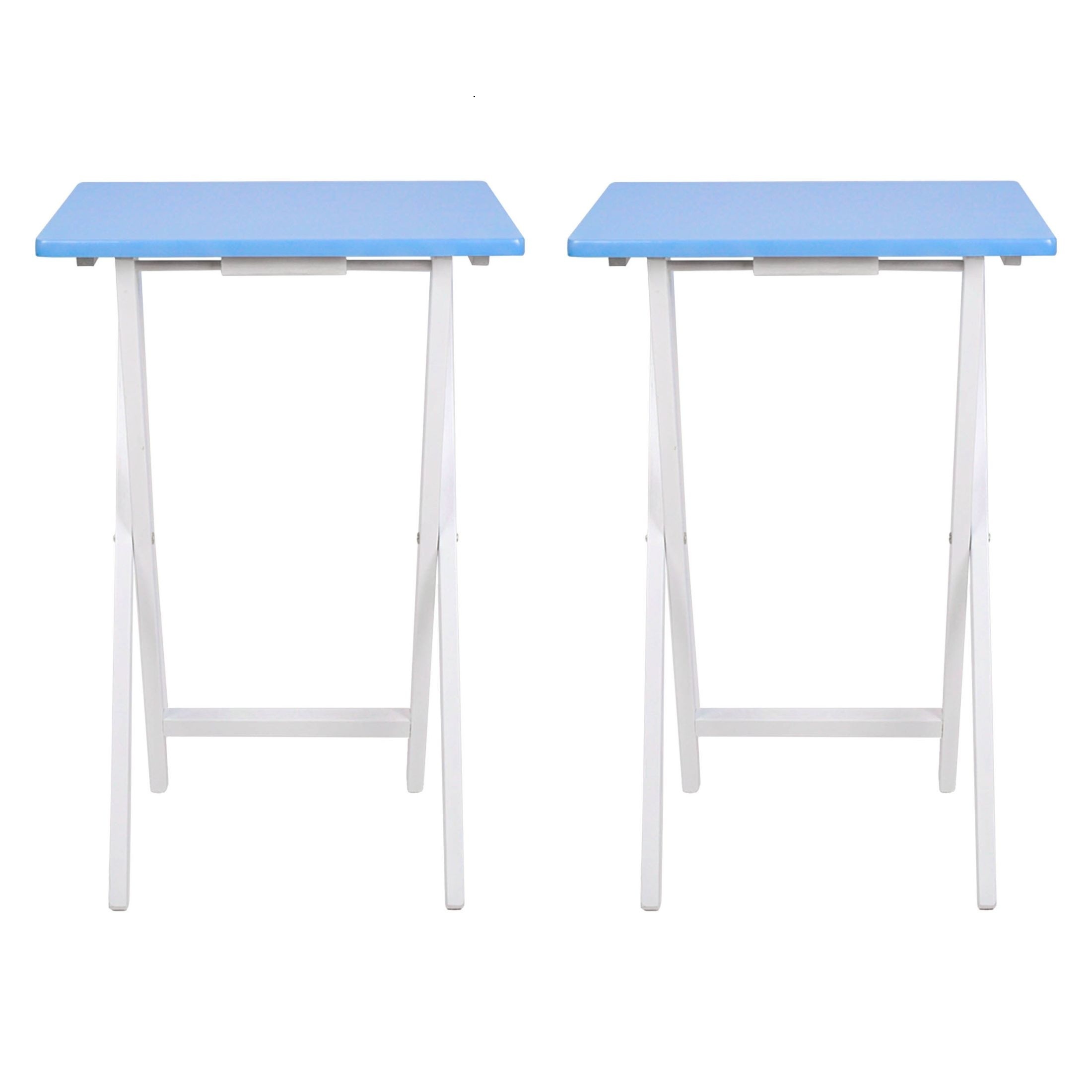 Mainstays Solid Rubberwood Folding TV Tray Tables, Seaside Blue, Set of 2