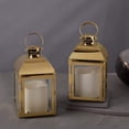 thumbnail image 2 of Gold Decorative Candle Lanterns - 8 Inch Battery Operated Metal Lantern, Flickering Warm White LED Light, Batteries & Timer Included - 2 Pack (Gold with Candle), 2 of 6