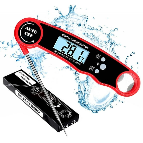 Scootworks Waterproof Meat Thermometer with Magnet, LED Display and Stainless Steel Probe, Instant Read Food Thermometer for Baking,Liquids,Candy, Safe Grill Thermometer for Kitchen,BBQ,Party