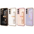 thumbnail image 5 of Designed for Samsung Galaxy S21 Plus Case with Strap Luxury Love Heart Plating Gold Bumper Phone Cover Wristband Kickstand Full Body Protective Slim Case for Women - Purple, 5 of 10