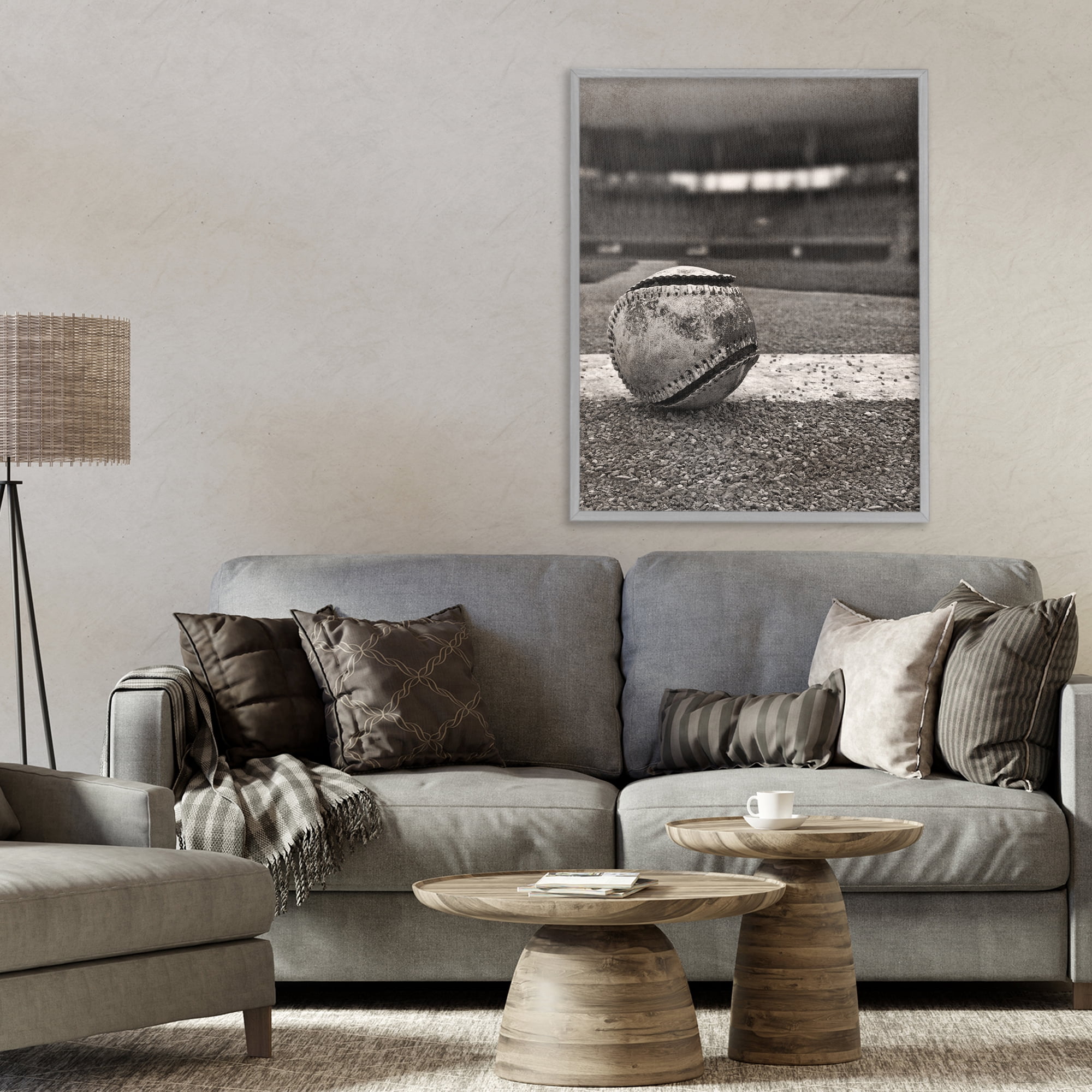 Stupell Industries Vintage Sports Weathered Baseball Gray Framed Giclee Art, design by Marcus Prime