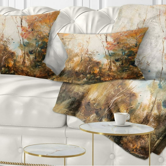 Designart Forest in Autumn Oil Painting - Landscape Painting Throw Pillow - 12x20
