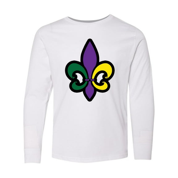 Inktastic Fleur De Lis Mardi Gras Holiday Long Sleeve Youth T-Shirt
