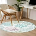 thumbnail image 5 of Round Rugs 3.3 Ft, Ocean Coastal Non Slip Area Rugs for Kitchen Bedroom Entryway, Sage Green Turquoise Coral Shell Starfish Washable Carpet Runner Rug Floor Mats for Bedroom Home Decor, 5 of 9