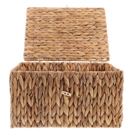 Hemoton Rectangular Woven Basket with Lid for Storage Heavy Duty Decorative Storage Box for Organizing Home Storage Basket for Shelves