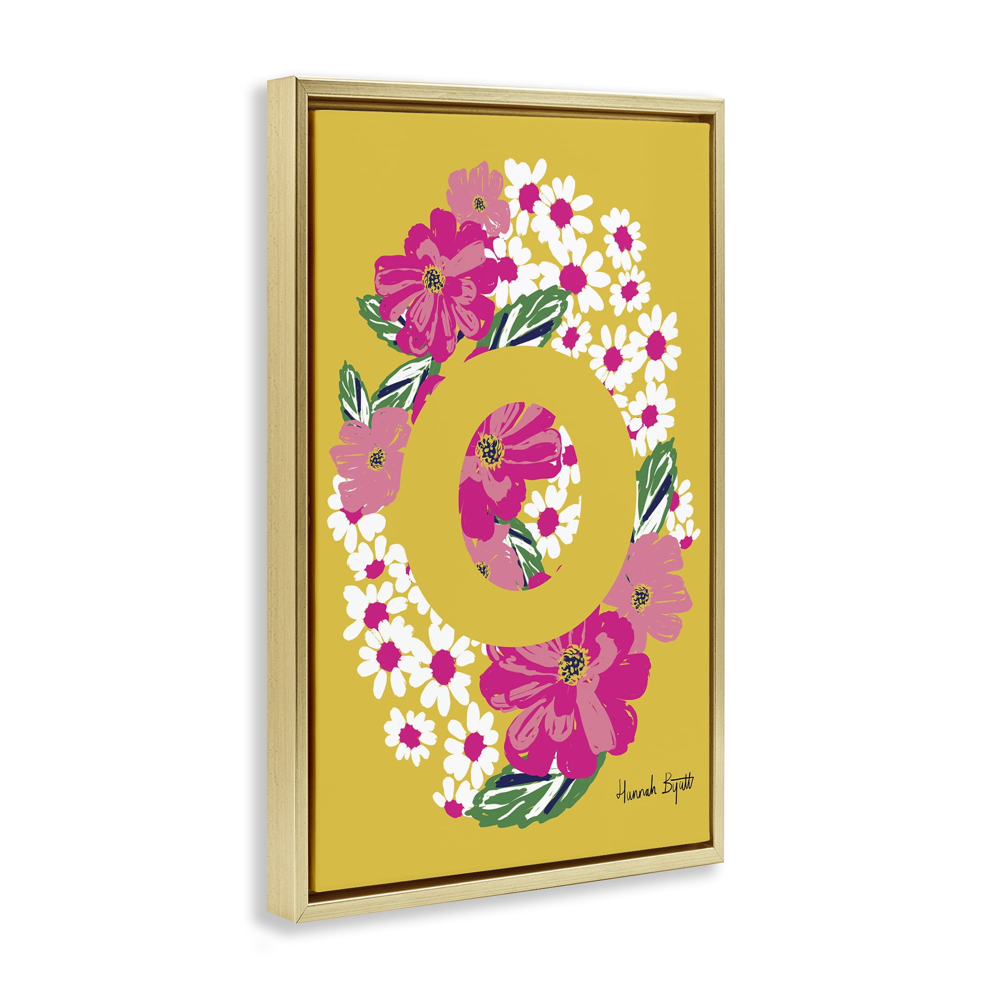 Stupell Industries Floral Bloom Letter O Botanical & Floral Painting Gold Floater Framed Art Print Wall Art, 17 x 25